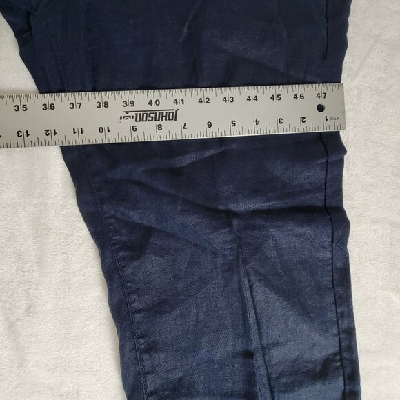 Cabi Women Navy Linen Straight Leg Cropped Pants Size 10 Nautical Button Accent - Picture 11 of 11